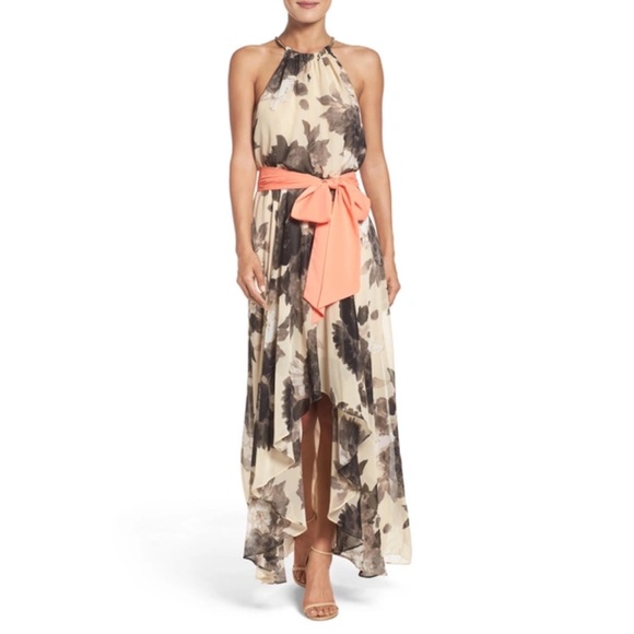 eliza j floral print halter chiffon maxi dress | Dresses | Eliza J Tan Plaid
